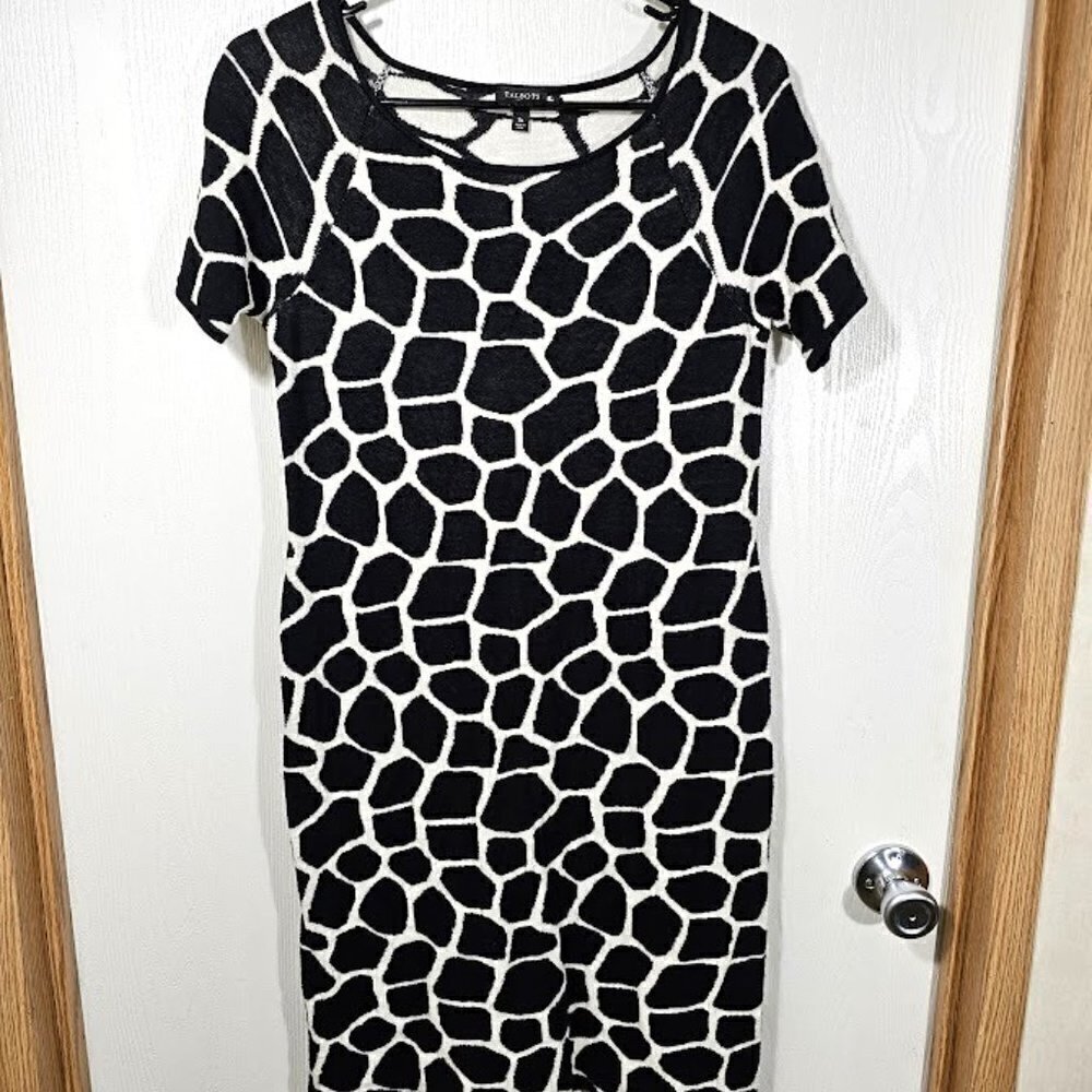 TALBOTS Dress size S p BLACK & WHITE Giraffe Animal Print Chic Cute Maximalist - Picture 3 of 6